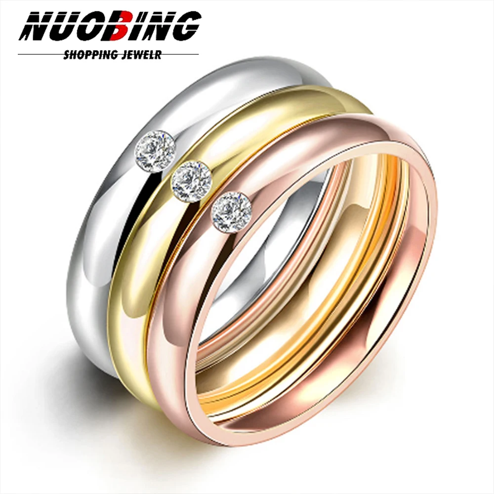 Fashion Exquisite Gold Wedding Rings Women's Men's Jewelry Stainless Steel Engagement Rings Couple Anniversary Gifts