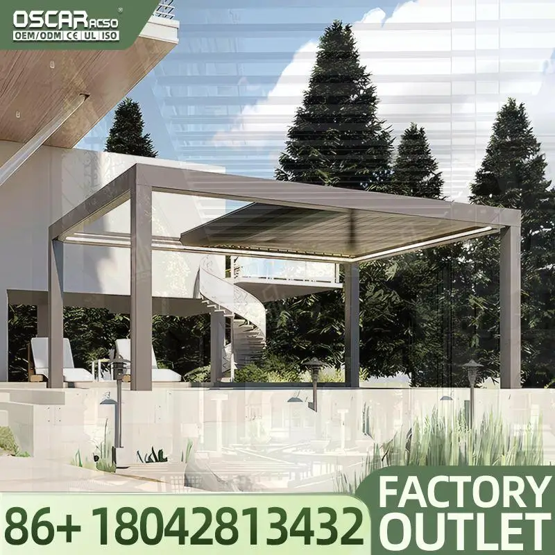 Outdoor  Kit Waterproof Manual Louvre Roof Garden Building System Bioclimatic Motorized Aluminium Outdoor Pavilion Aluminum Gaze