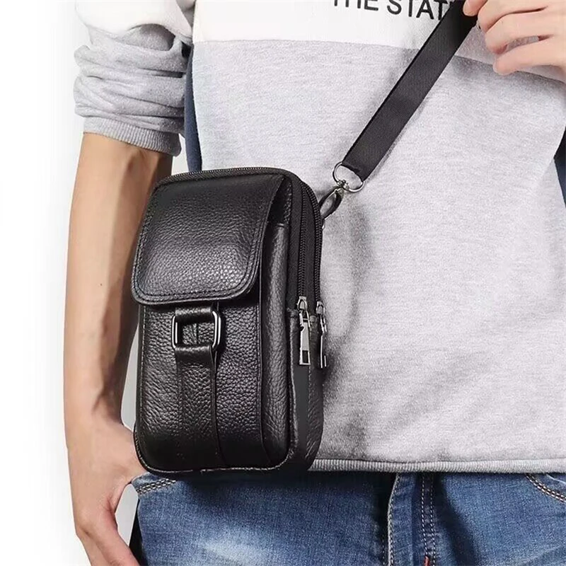 Men PU Waist Bag Large Capacity Belt Bag Shoulder Bags Crossbody Bags Multi Layer Buckle Mobile Phone Bag Bum Pouch