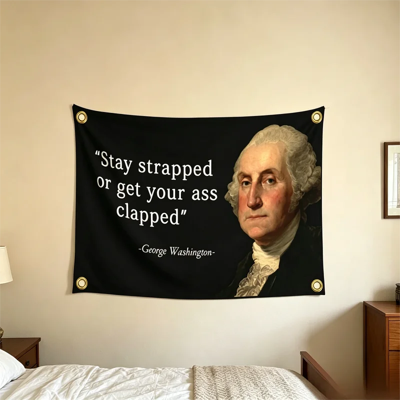 VIKAMA Black Vintage President Portrait Tapestry Wall Hanging Funny Quote Aesthetic Wall Art College Dorm Bedroom Decor
