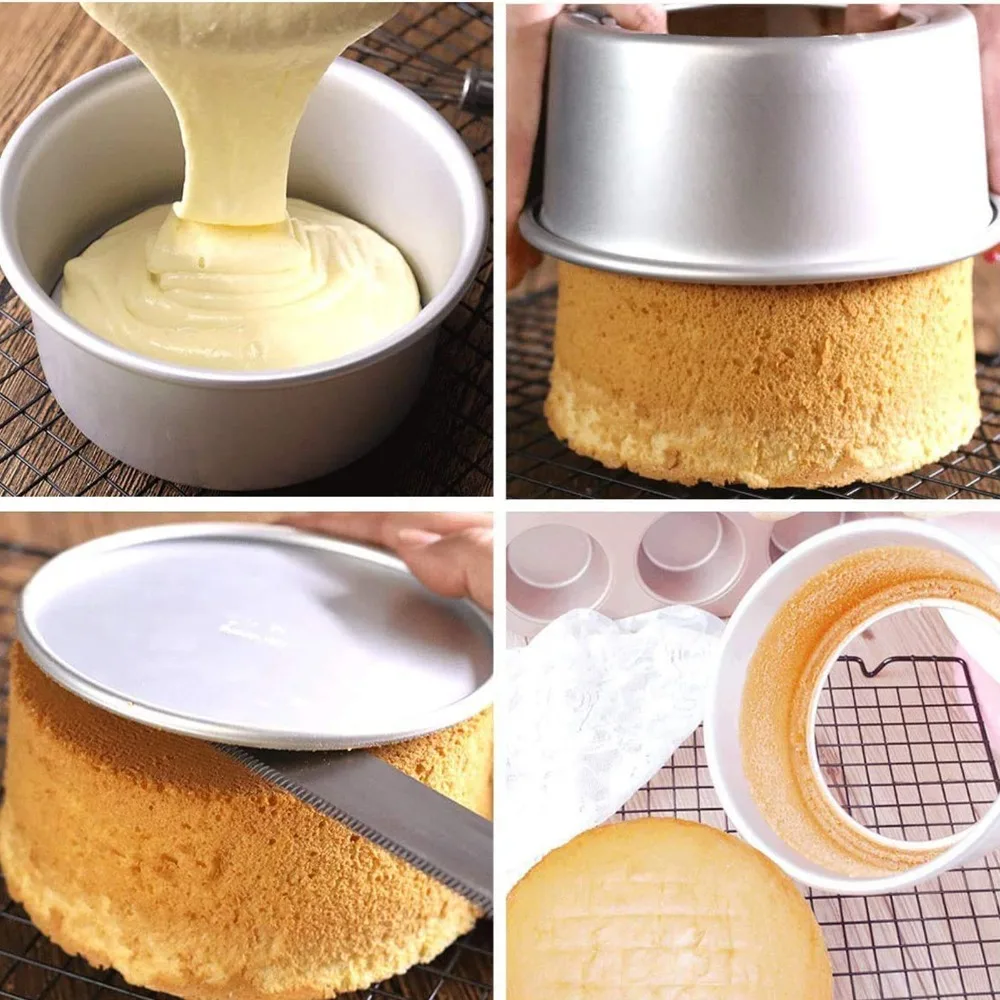 3pcs 4/6/8 Inch Round Cake Pan Anodized Finish Aluminum Alloy Chiffon Cake Pan Deep Tall Removable Bottom Layer Cake Pan