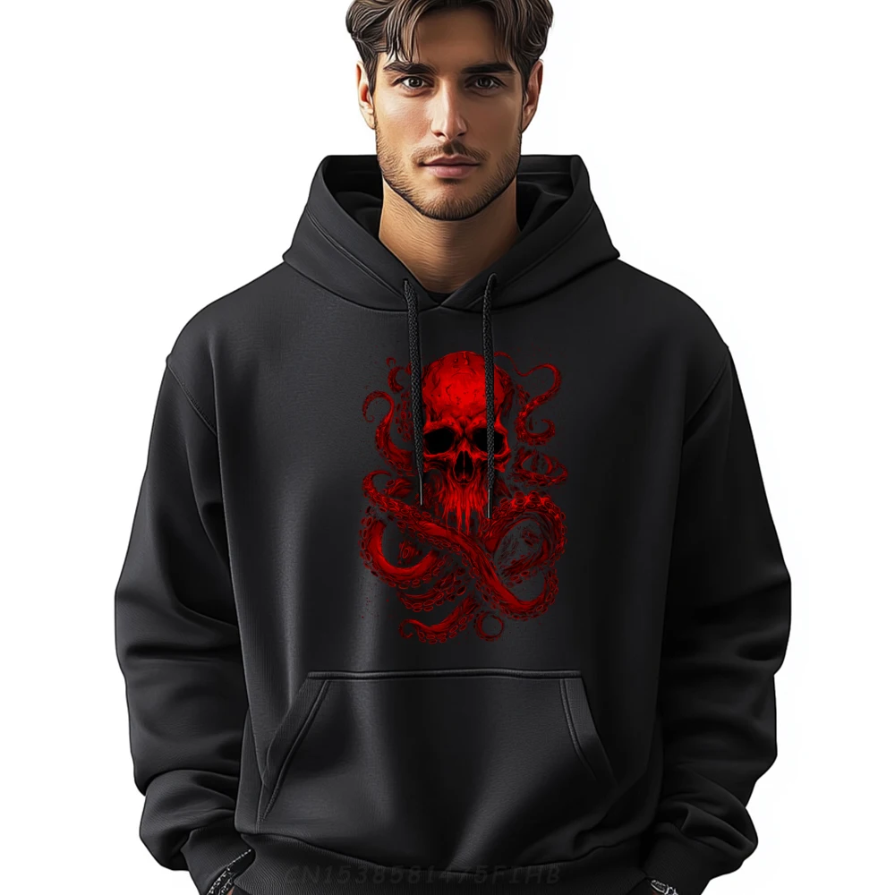 

Octopus Skull Monster Red Krakens Cthulhus Cool For Men Boys Plain Hoodie Adult Funny Gifts Tops Hoodie