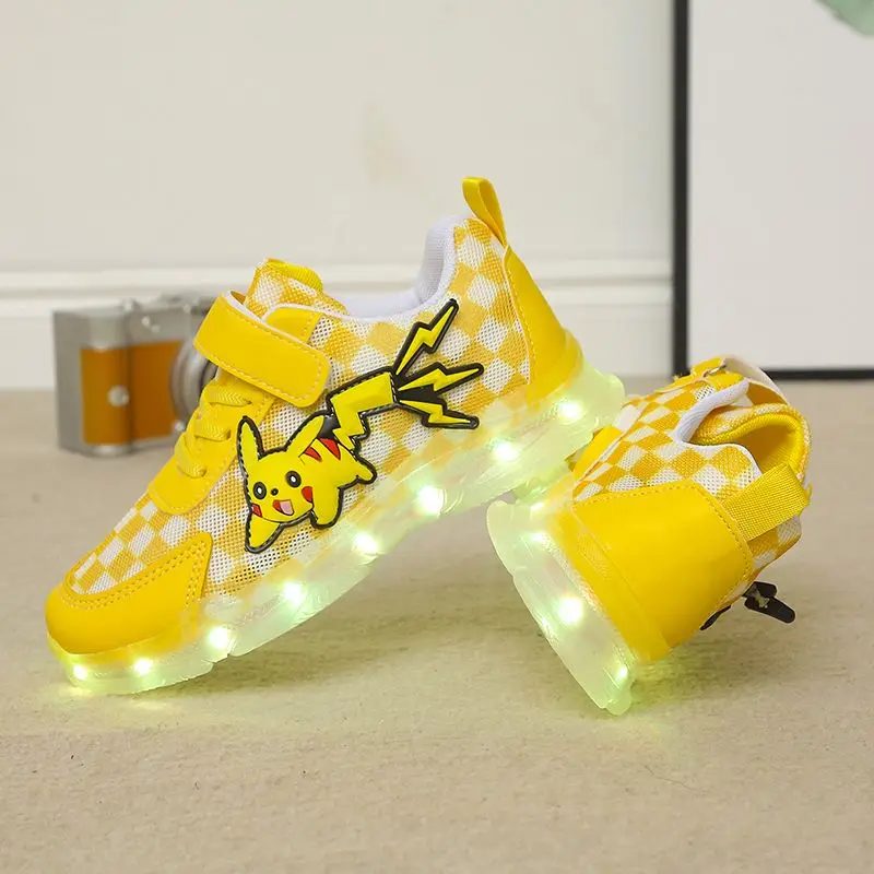 Pikachu Luminous For Boys Girls Baby Colorful Night Glow Spring And Autumn Lights Sports grils children shoes