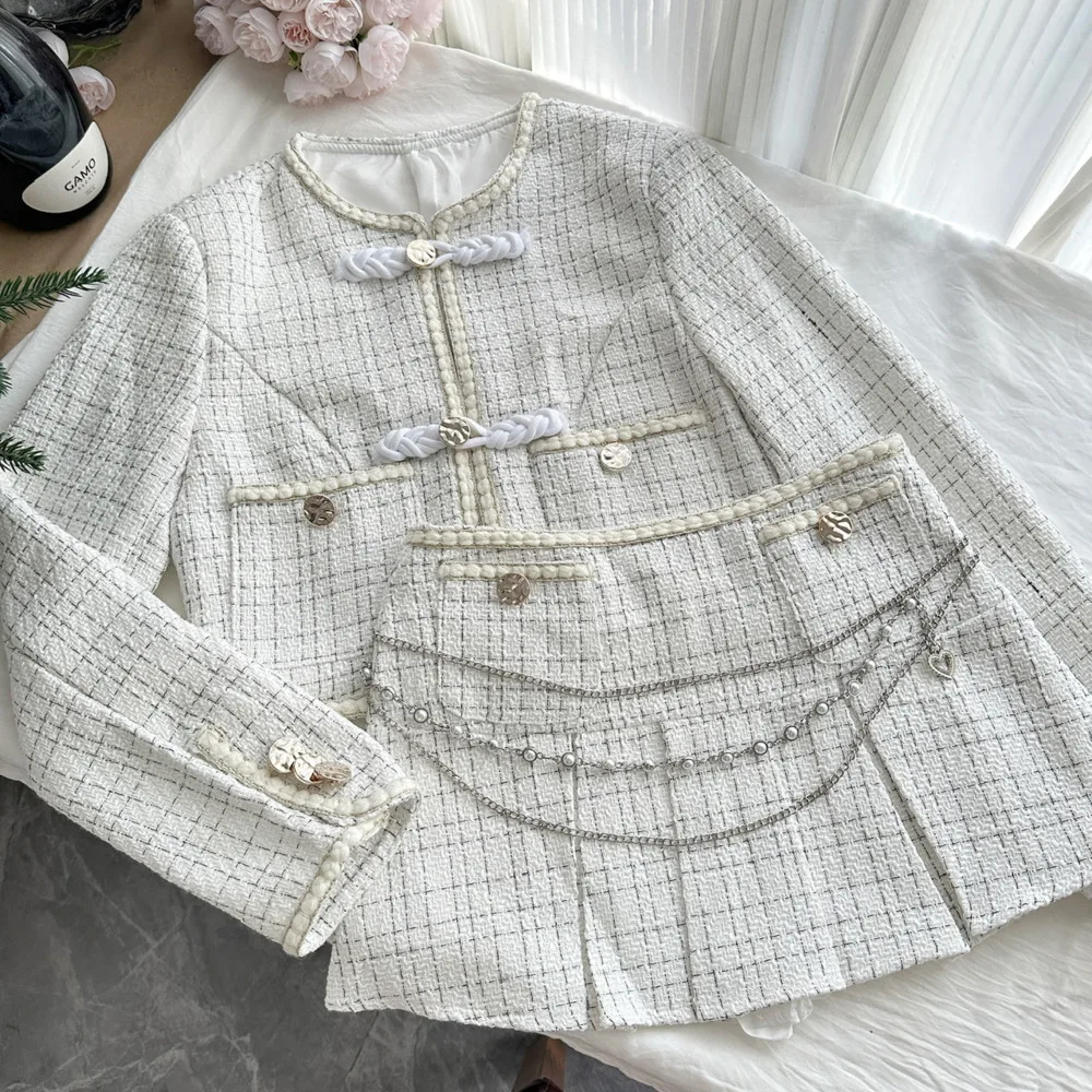 

Autumn Korean Fashion Light Luxury High Street 2 Piece Set Women's Single-breasted Top + Mini Skirt Formal Evening Party Set New