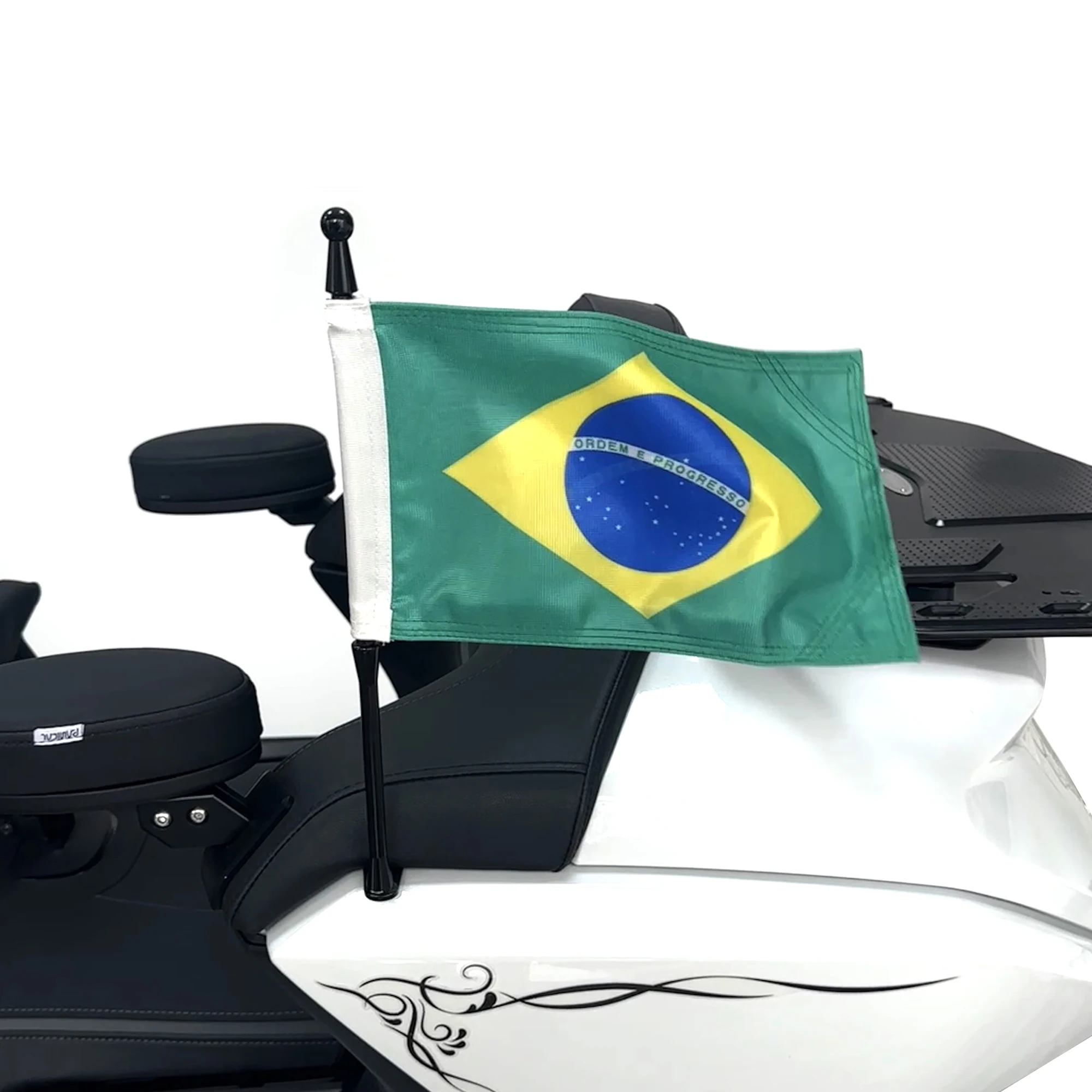 

Panical Brazil Black Passenger Rear Trunk Flag Set Flagpole Kit For Honda Gold Wing Tour GL1800 2018-2024