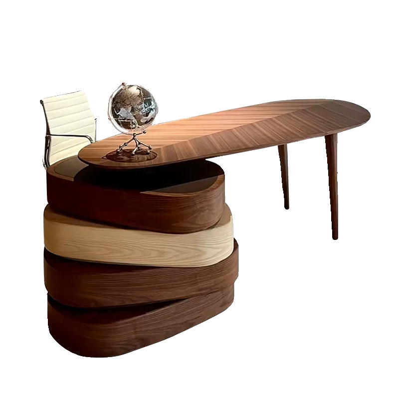 

Desk Solid wood modern simple Big class desk Boss table Walnut study retro rotating