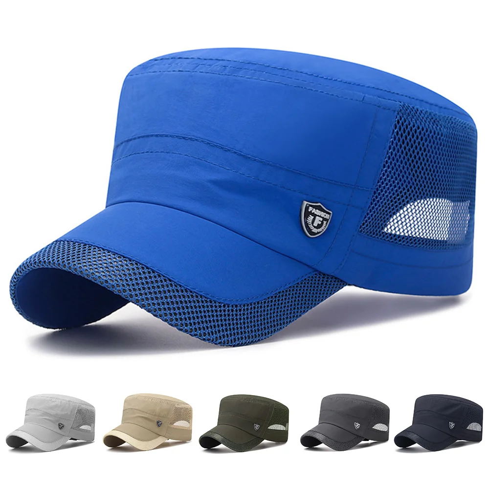 

Solid Color Breathable Flat Top Cap Men Military Cap Adjustable Baseball Cap Spring Summer Sun Protection Dad Hat Trucker Caps