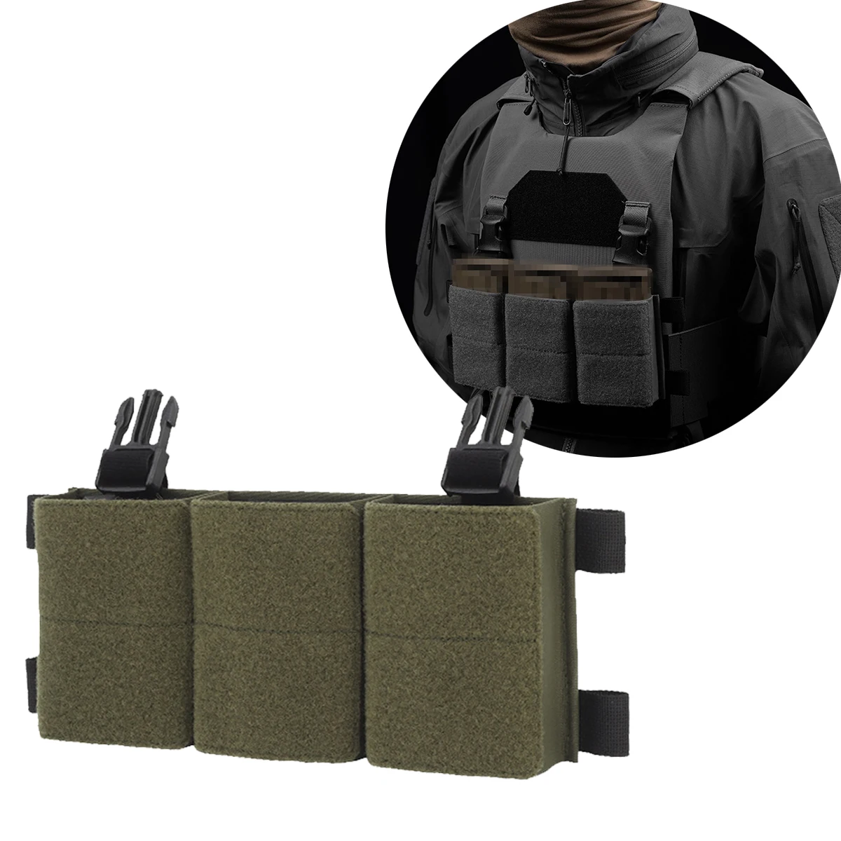 Airsoft Paintball Tactical Magazine Pouch, 7.62 Dual-purpose Function Bag, Tactical Vest Front Hook-type Triple Accessory Pouch