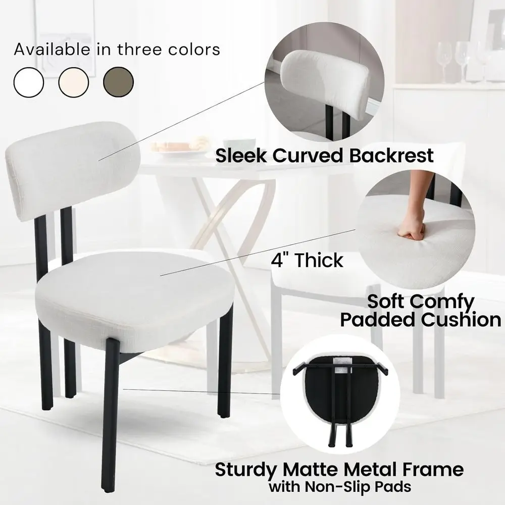 4-Piece Linen Upholstered Dining Chairs Set, Modern Armless Kitchen Chairs with Black Metal Legs, Curved Back for Dining Room an