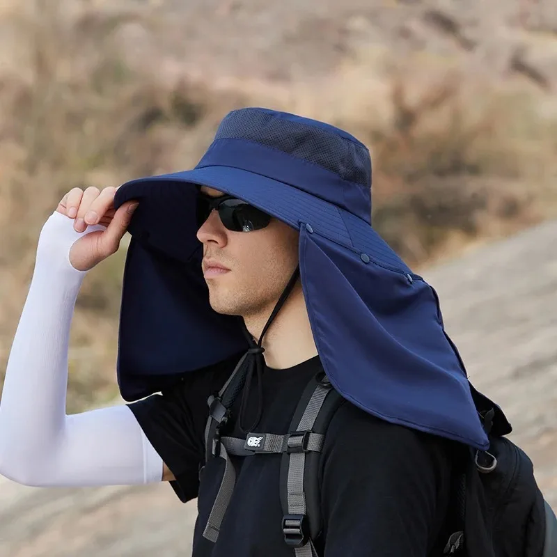 Summer Sun Hat Double Layer UV Protection Fishing Hunting Outdoor Cap Hiking Camping Visor Hat Removable Fisherman Hat Tool