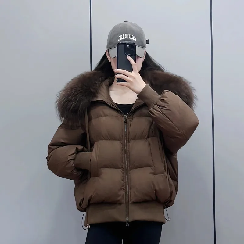 

Luxury Real Raccoon Fur collar High-end Down Jacket Women's Short 2025 Winter New Fashion Loose Down Coat Female Casual Outwear