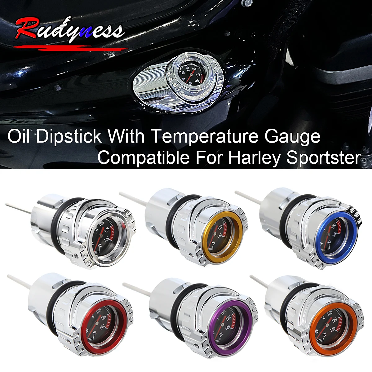 Motorcycle Chrome Oil Dipstick With Temperature Gauge For Harley 2004-2022 Sportster XL883 XL1200