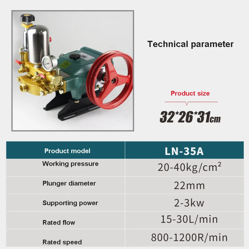 LN-35A High Pressure Three Cylinders Pump Plunger Pump For Pesticide Spraying Machine Automatic Pressure Relief