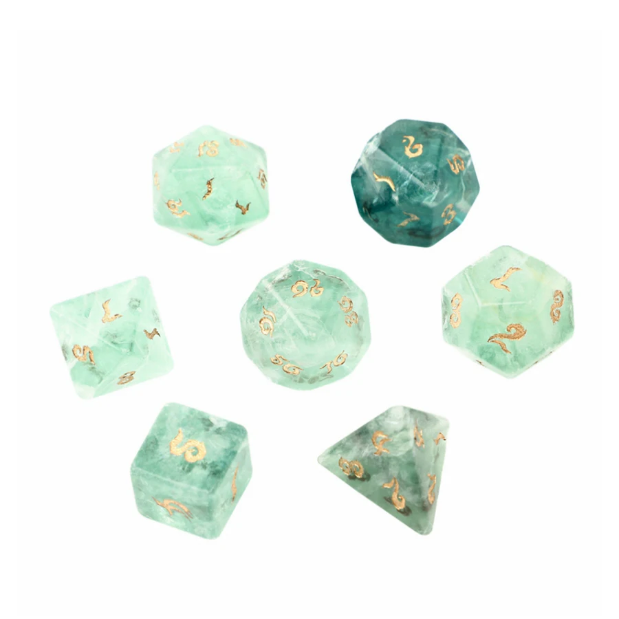 Spot Goods Natural Green Fluorite Polyhedral DND Stone Dice Ornaments Jewelry Accept Custom Font Symbol Pattern Logo