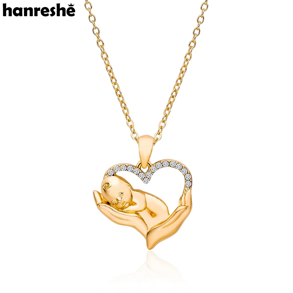 Hanreshe Obstetric yenidoğan bebek kolye kakma kristal parlak muhasebe altın renk kalp anne aşk kolyesi takı