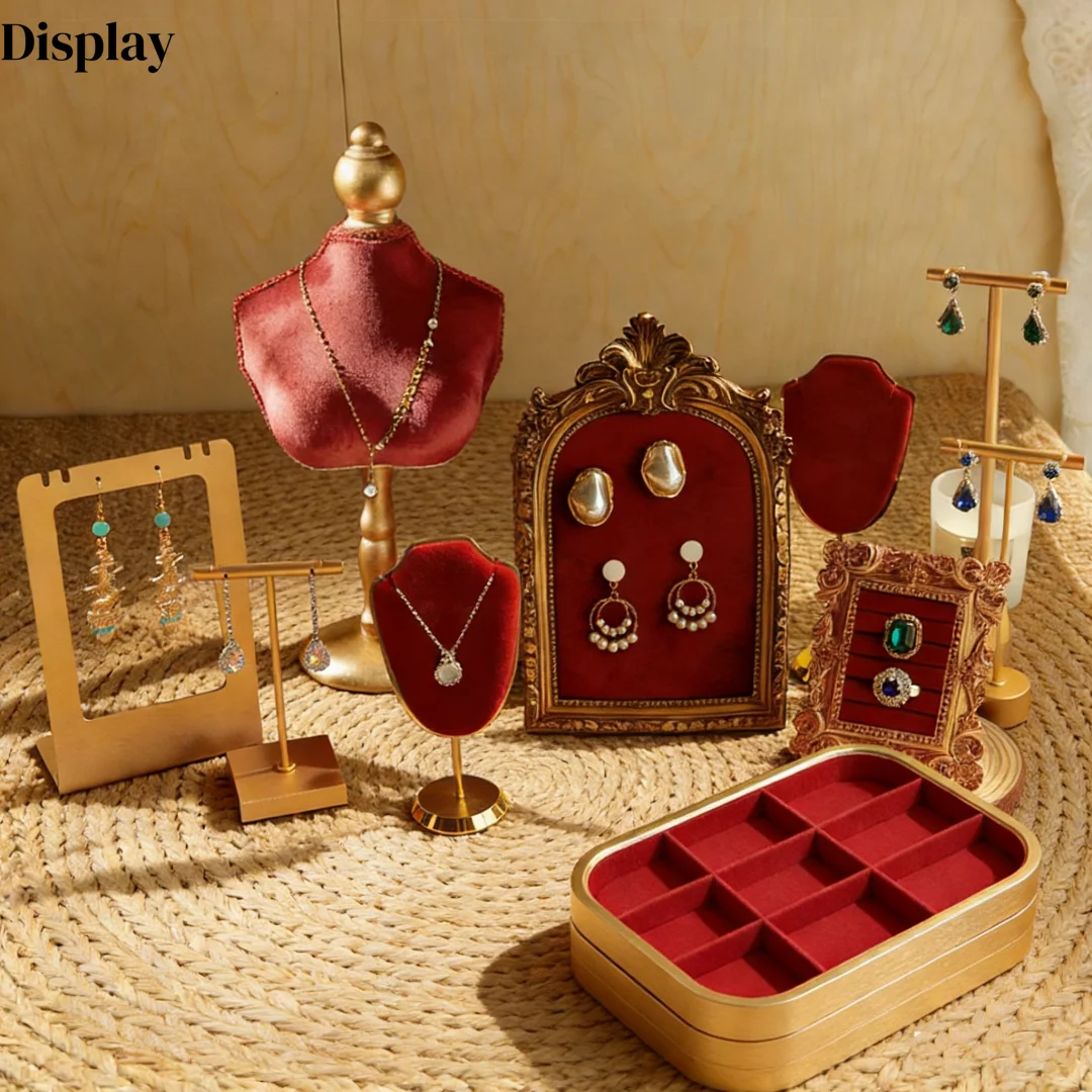 

Vintage Resin Velvet Jewelry Display Stand Retro Necklace Bracelet Earring Pendant Display Props Holder Classic Jewelry Stand