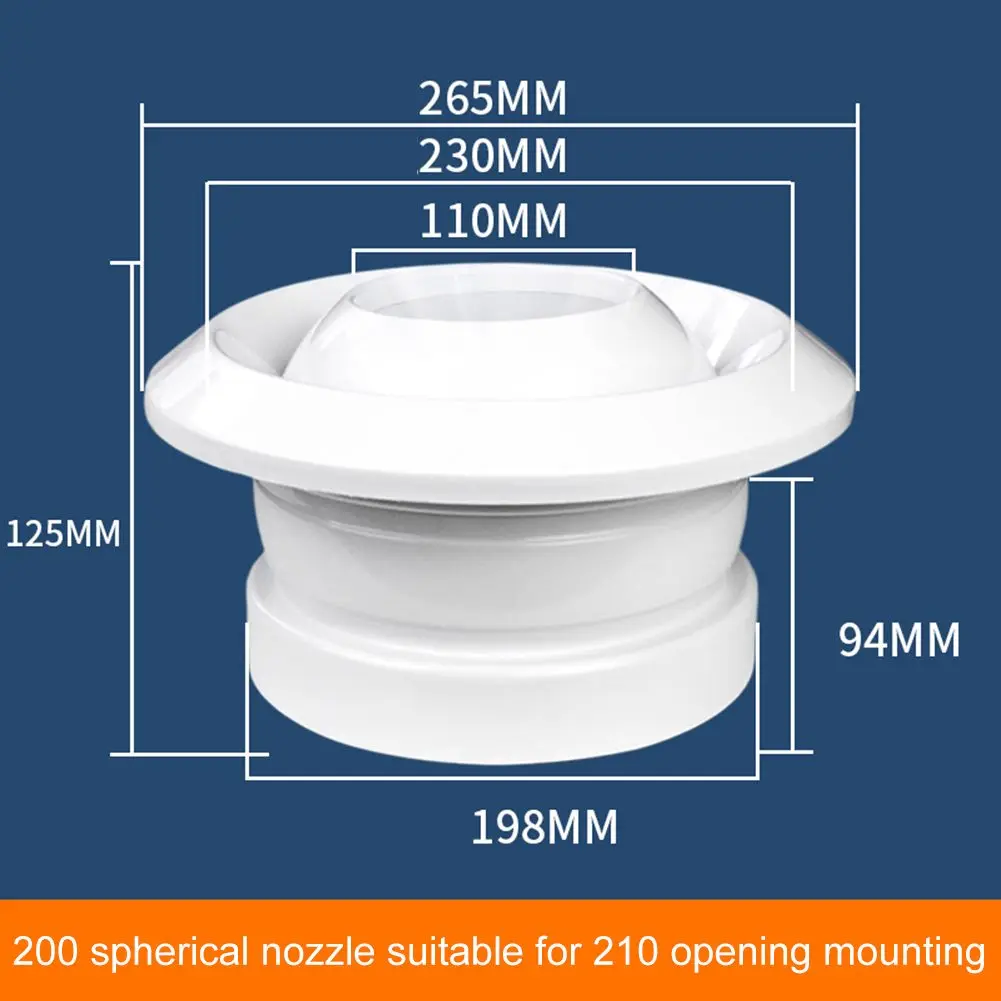 200,250,300mm ABS Round Air Conditioning Exhaust Vents 360° Rotating Spherical Jet Vents For Hotels, Schools, Basements