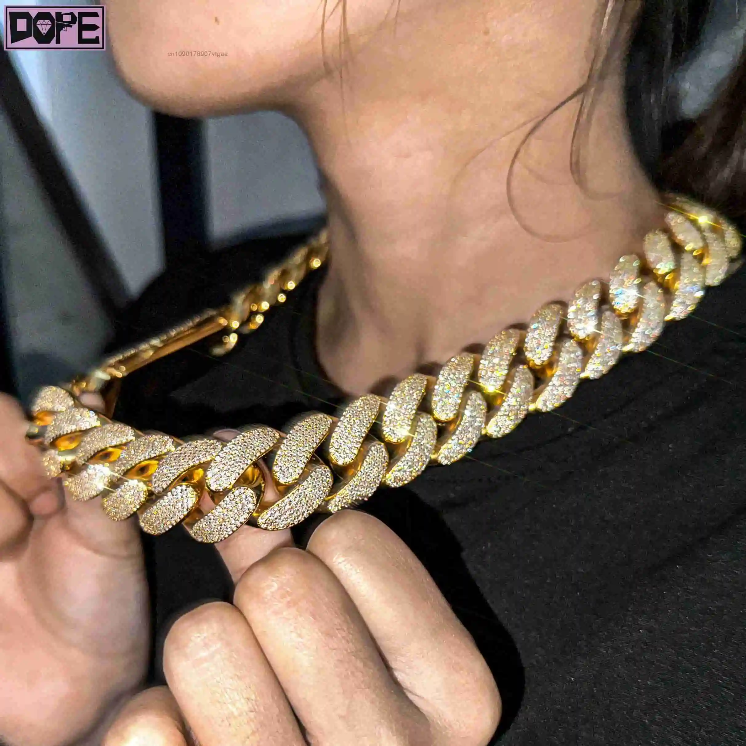 Cuban 22mm Link Chain Curb Borderless 925 Silver 18k Gold Plated VVS Iced Out Miami Moissanite Cuban Chain.