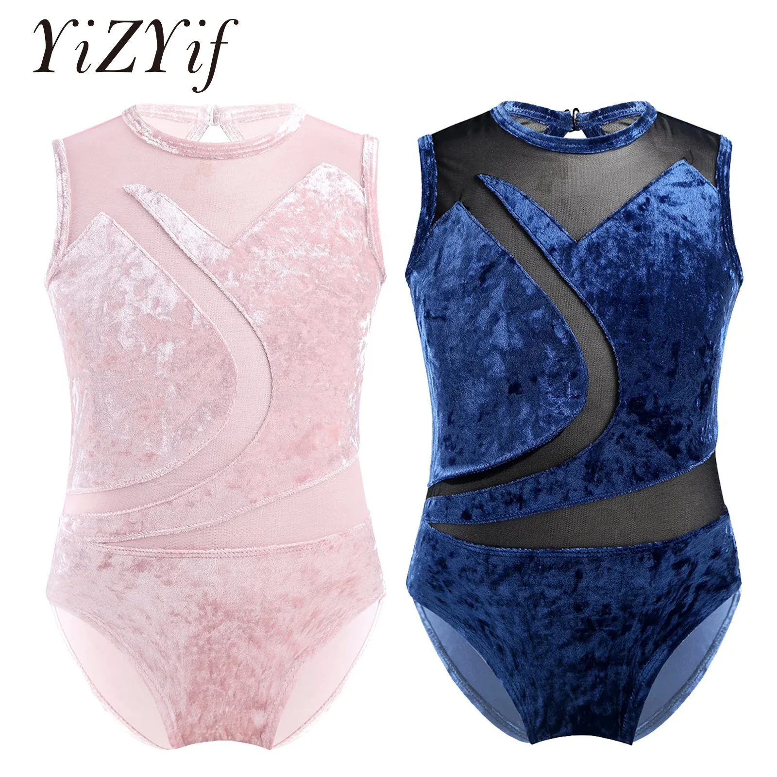 Ballet Leotard Girls Teens Gymnastics Leotards Sleeveless Soft Comfortable Pleuche Mesh Splice Cutout Back Ballet Dance Jumpsuit