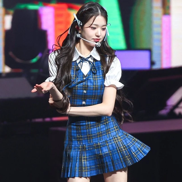 Kpop Hot IVE Women Concert Plaid Skirt Outfits Performance Costume Girl Group Festival Clothes Rave Wear Shirts Pleated Skirt AliExpress 200000532