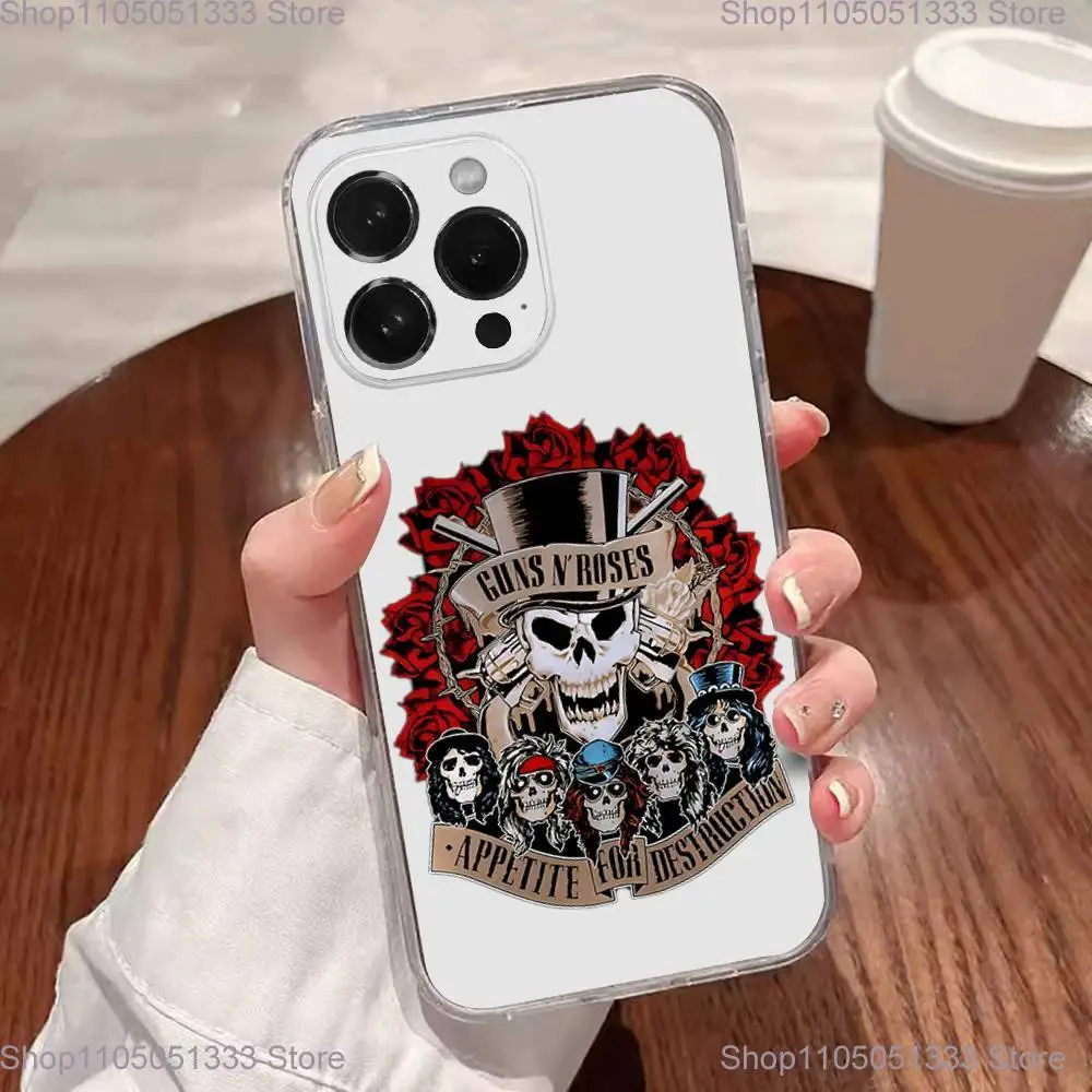 حافظة هاتف Band G-Guns N Roses لهاتف iPhone 17,16,15,14,13,12,11 Plus, Pro,Max,XR,XS,Plus,E,SE4,Mini غطاء شفاف