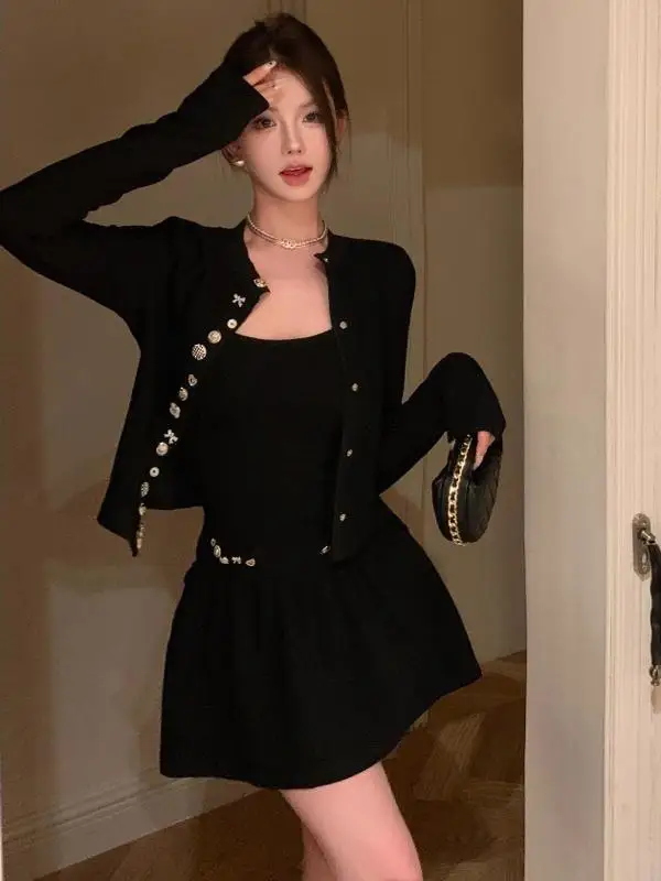 

Style Two-Piece Set Rich Girl Elegant Lady Short Coat Dress Women Early Spring Match Whole Set Comfortable Cotton Kore...