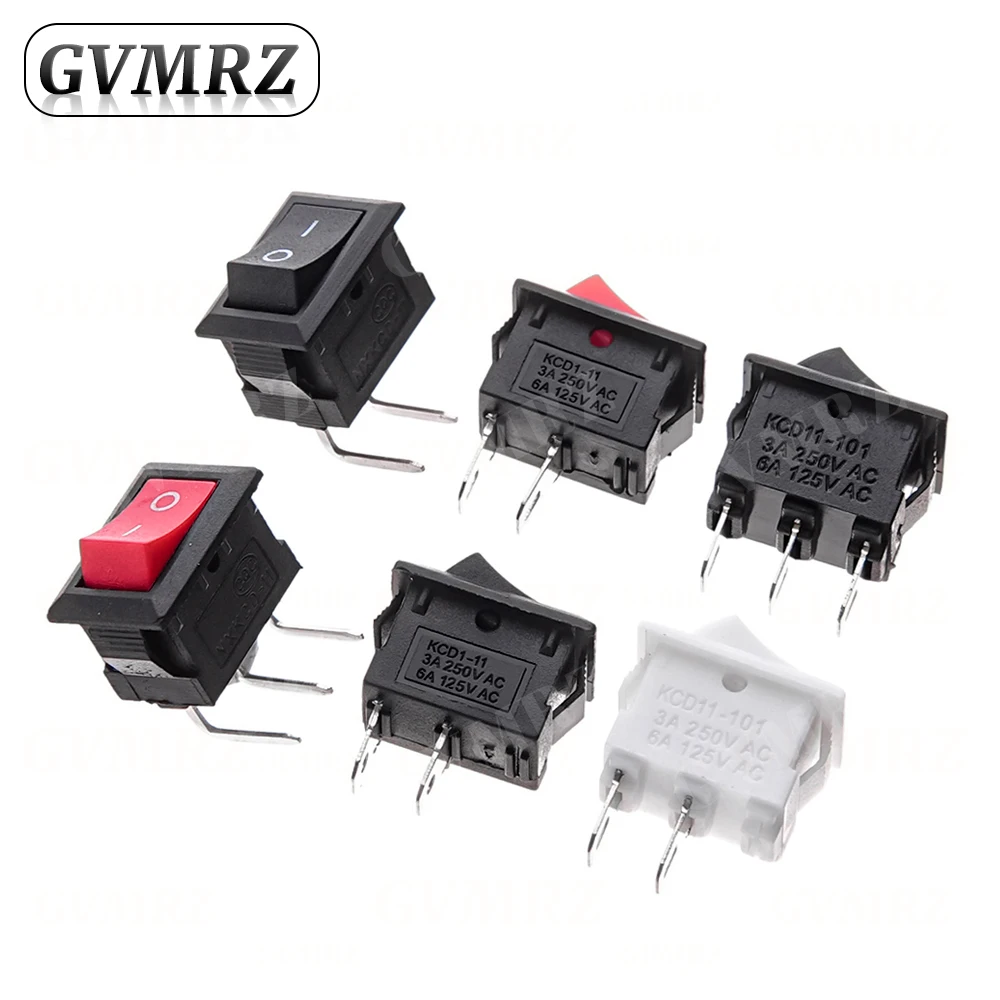 10PCS KCD11 Rocker Switch 10*15mm Mini Push Button Switch ON-OFF / ON-OFF-ON 2 Pins / 3 Pins 3A 250VAC / 6A 125VAC 10x15mm