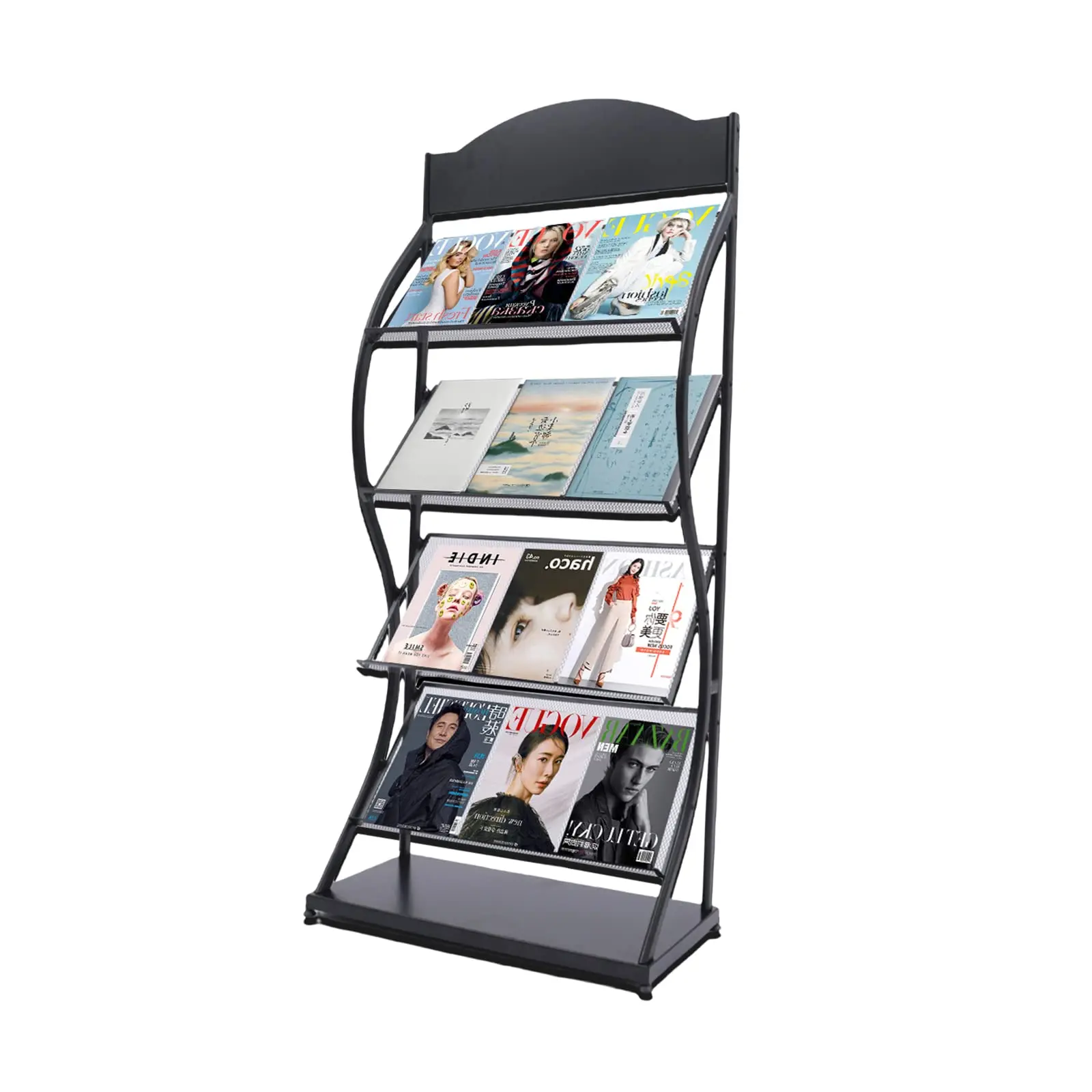 Black Floor Standing Wire Magazine Display Rack, 4-Tier Brochure Literature Display Stand Racks Magazine Holders for