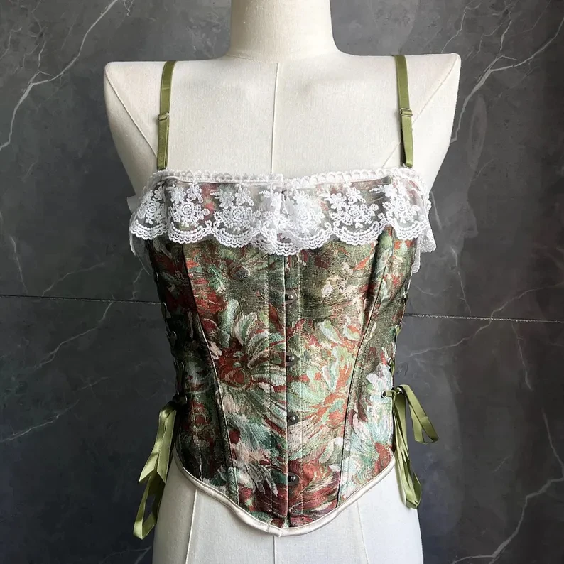

Elegant Dark Green Corset Top - Women's Double Strap Strapless Corset, Vintage Corset, Gothic Lingerie, Victorian Shapewear