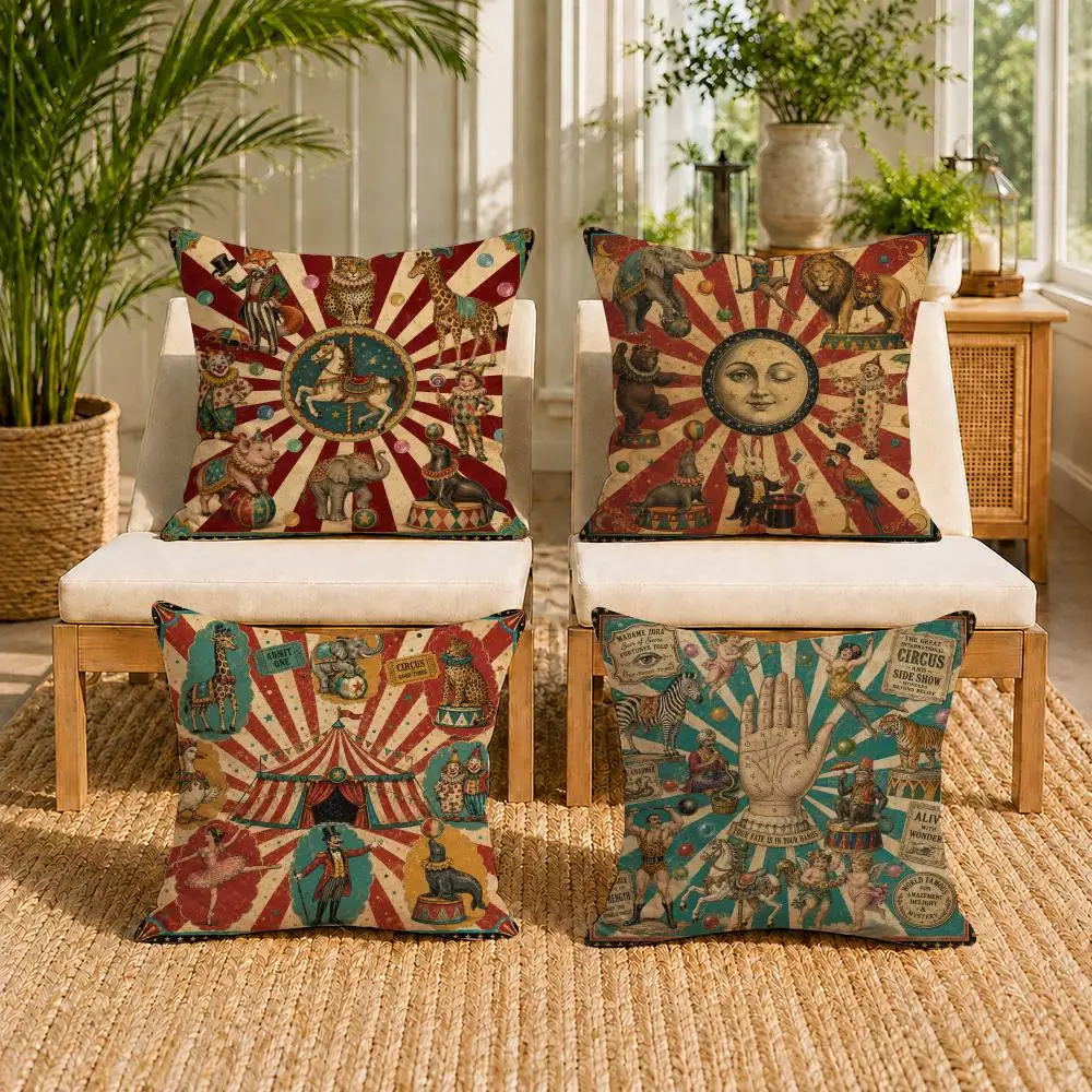 Cool Circus Fun Cushion Cover Double-Sided Plush Sofa Cushion Covers Organic Breathable Invisible Zipper