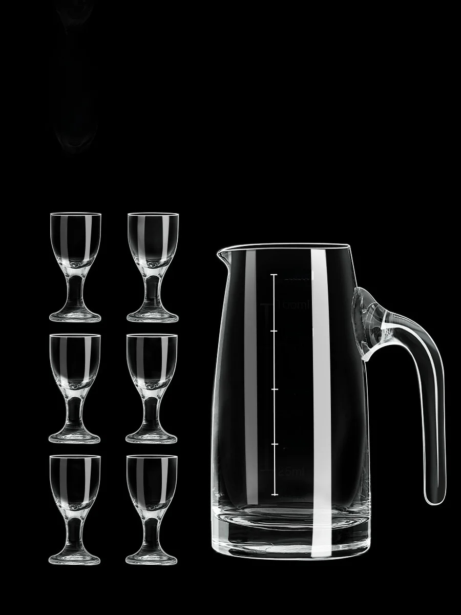 Traditional Chinese Style Small Glass White Wine Cup Set Retro Pouring Bowl Home Use Drinking Utensils Five Piece Set
