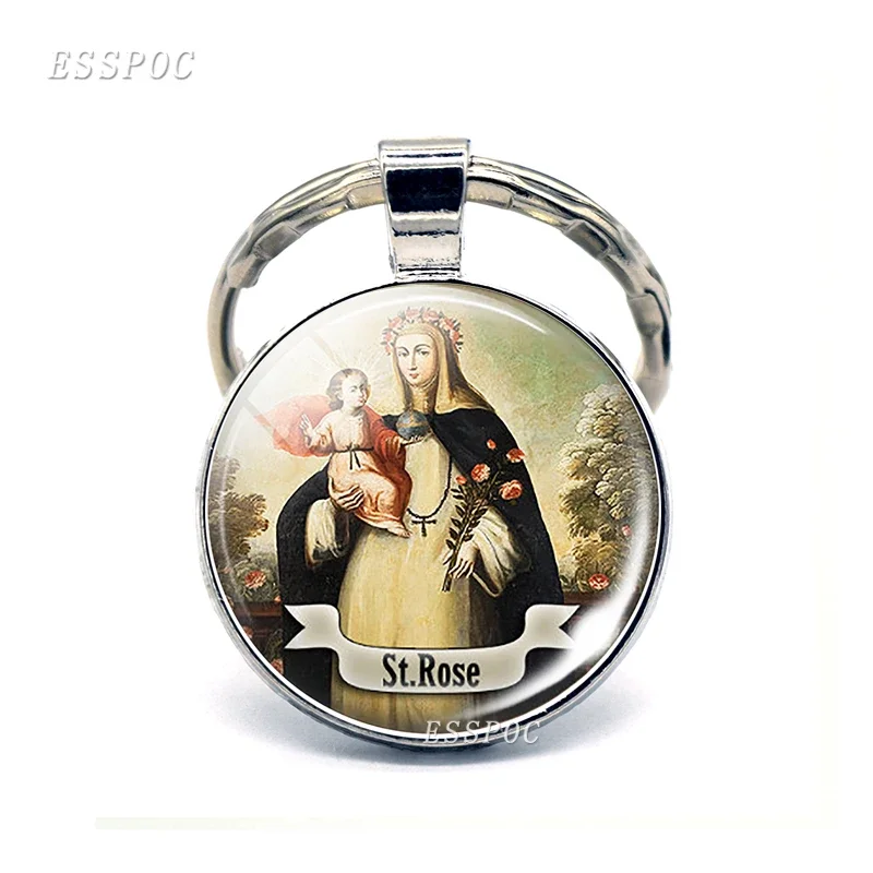 St Anthony Keychain Saint Keyring Love Medal Christian Gifts Religious Cabochon Religious Jewerly Key Chain Ring - Image 2