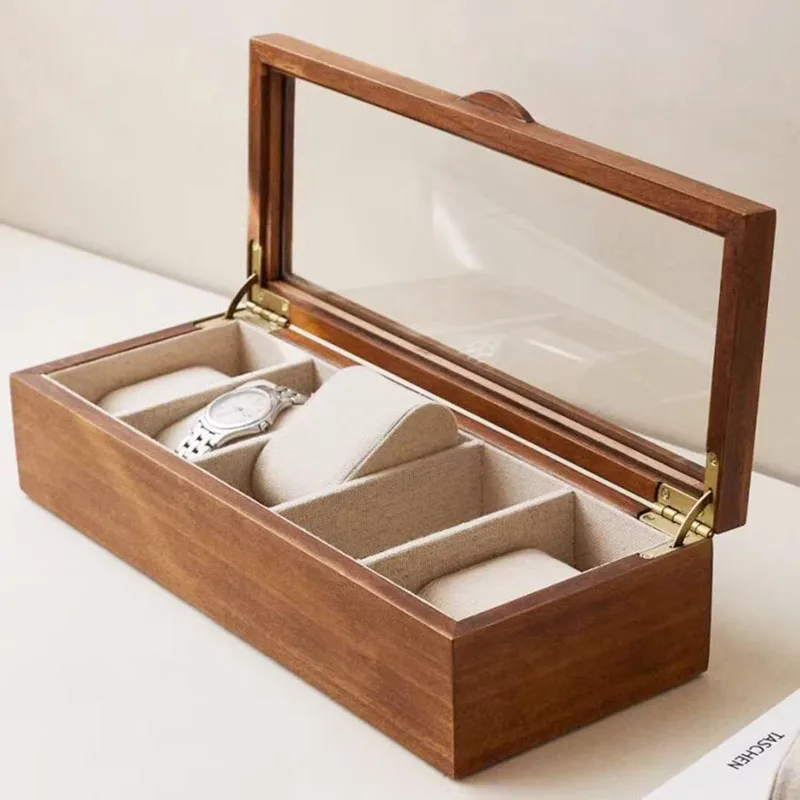 Wood Watch Box Organizer Transparent Skylight Watch Boxes Storage Mechanical Wrist Watches Jewelry Display Collection Accessory