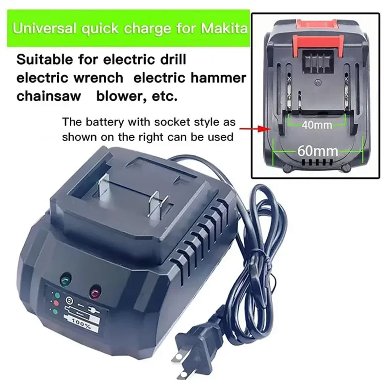 21V Battery Charger Suitable for Makita Tools EU/US/UK Plug Power Tool Portable Smart Fast Li-ion Charging with LED Light