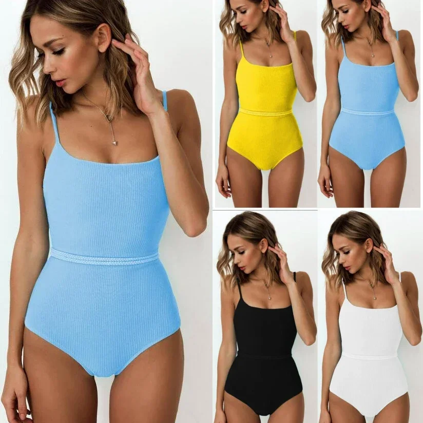 

4 Colors Sexy One Piece Swimsuit Swimwear Women Solid Special Fabric Bathing Suit Beachwear with Waistband Maillot De Bain Femme