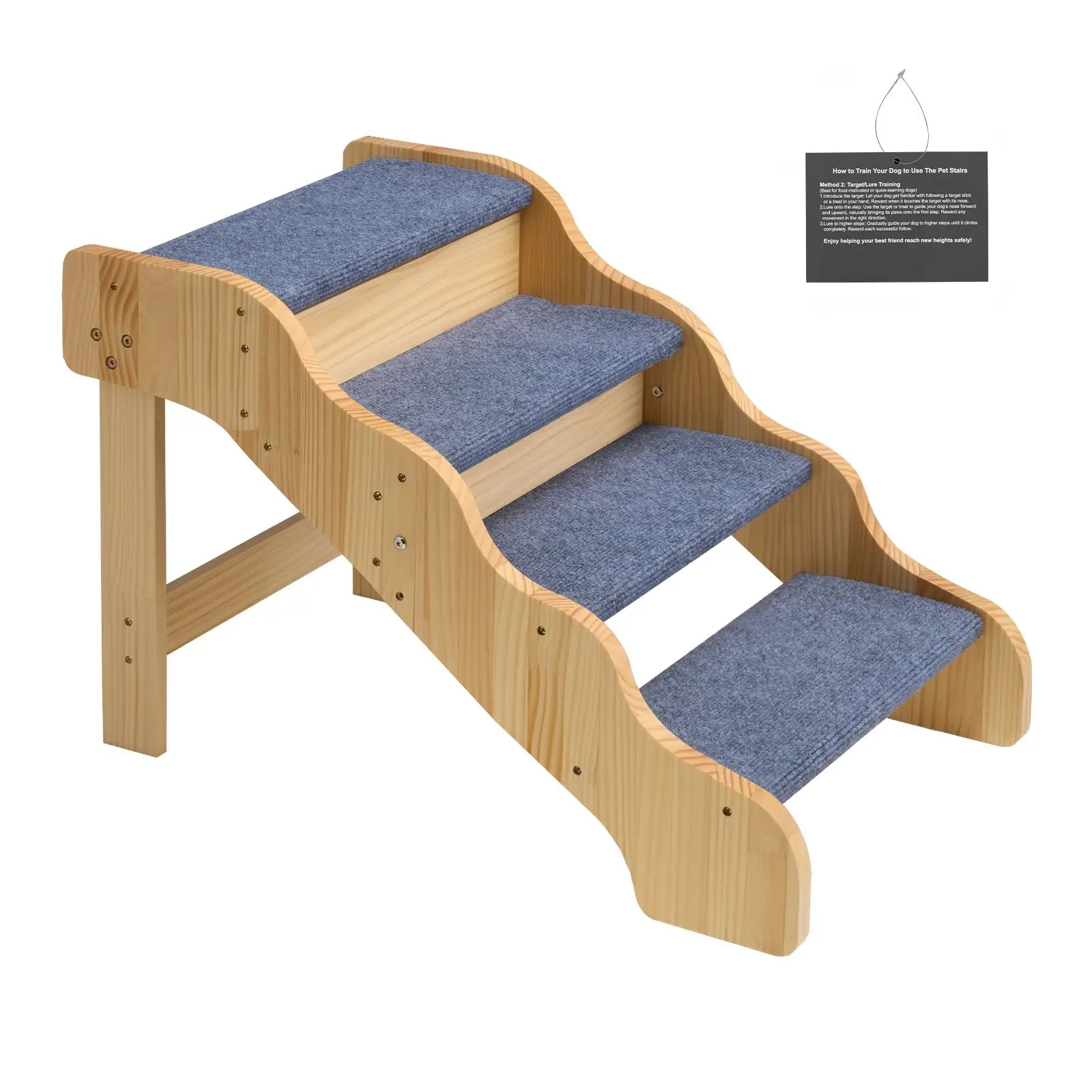 Wood Pet Stairs, 4-Step Dog for High Beds, Sofa & Cars, 150lbs Load Capacity, Non-Slip Surface, Stable Cat & Ladder Small Medium