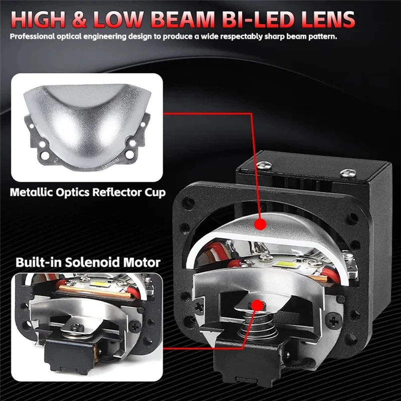 Leading-Edge-Matrix Bi-Led Lens 1.5 Inch High Low  Car Motorcycle LED Headlight Projector Lens 6000K Universal H4 H7 9005 90