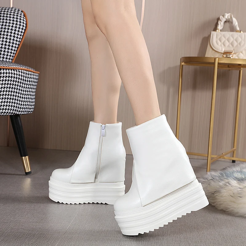 15 Cm High Heels Ankle Boots For Women Platform Boots White Black Female Shoes