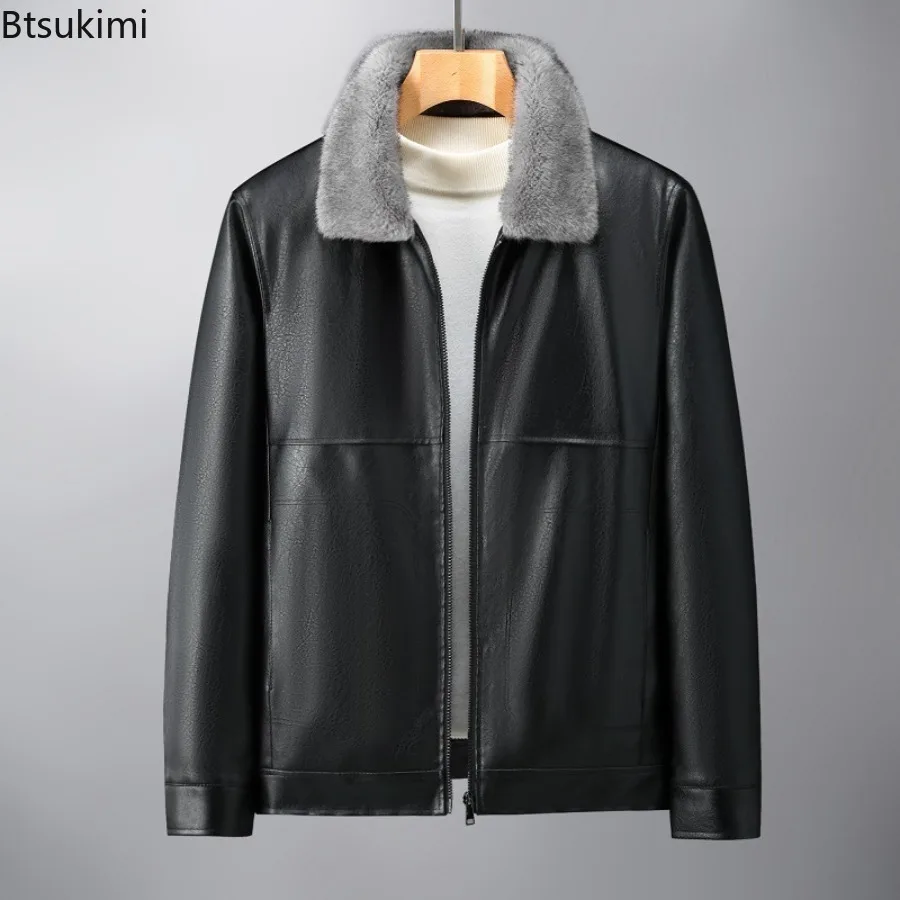 Autumn Winter New Men's Thickened Leather Jackets Fashion Solid Plush PU Leather Coats High Quality Men Warm Windbreaker Jackets