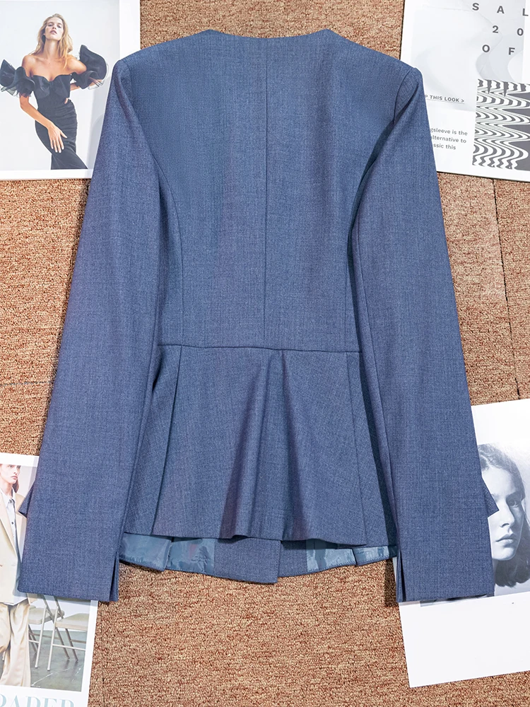 رمادي كحلي أسود السيدات بدل رجالي رسمي المرأة الأعمال ملابس العمل الصلبة س الرقبة السترة وبنطلون 2 قطعة مجموعة لخريف شتاء #4