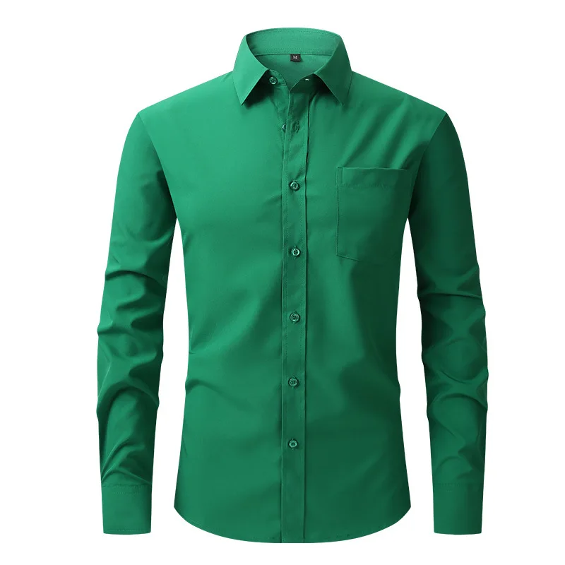 Men\'s Casual Fashion Classic Basic Business Solid Color Long Sleeved white Shirt Pink Green Red Orange Blue High Quality Shirts