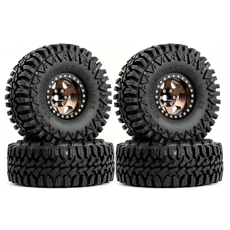 ABXE-Beadlock Wheel Tires 1.9" 4PCS Metal RC Crawler For 1/10 TRAXXAS TRX4 TRX6 Axial SCX10 D90 D110 YK Upgrade Parts Brown