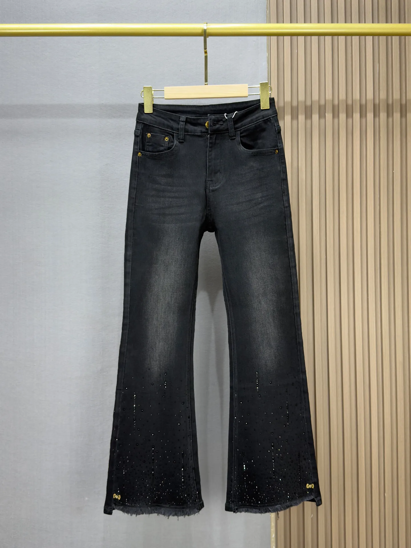 Fashionable Tassel Hot Diamonds Flare Jeans for Women 2026 New Autumn All-match High Waist Stretch Slimming Vintage Denim Pants