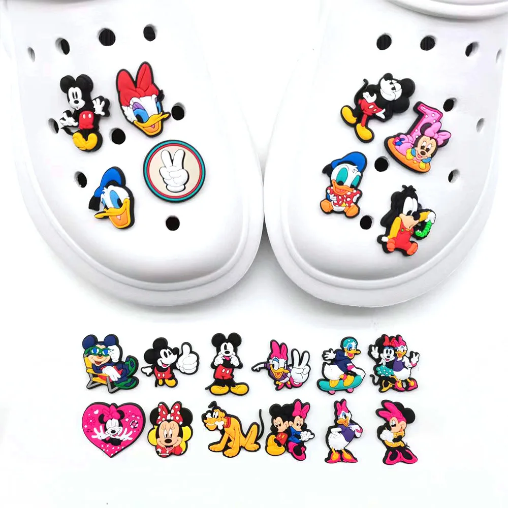 20Pcs Cartoon Cute Mickey Mouse Donald Duck Disney Clogs DIY Minnie Mouse With Flower Decorative Buckles Detachable Shoe Clip