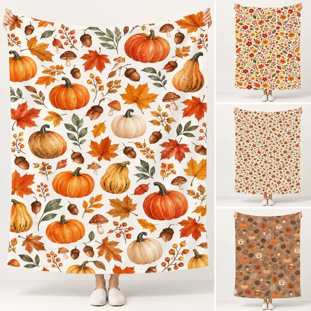 Pattern Autumn Pumpkin Wreath Pattern Throw Soft Plush Flannel Pet Blanket, Home Decor Cover for Sofa, Bed, Trip & Picnic