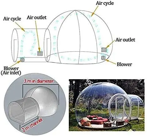 3M Outdoor Glamping House Room Hotel Pop Up Pvc Air Clear Transparent Inflatable Bubble Dome Tent