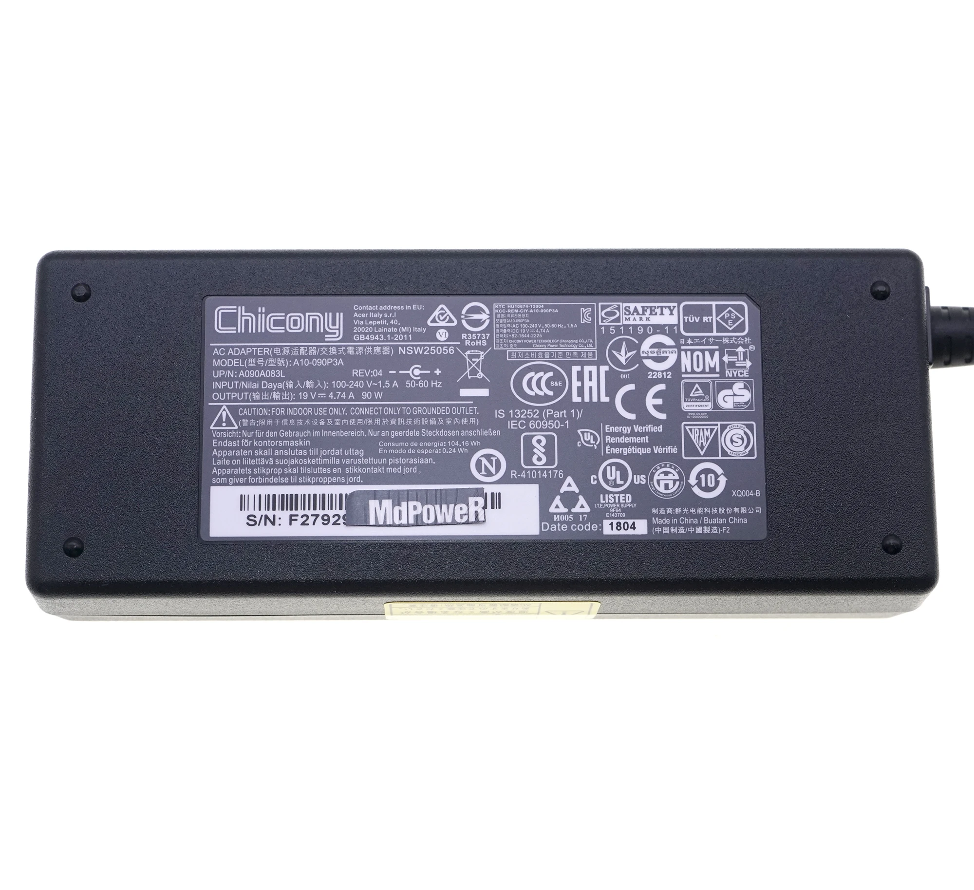 Original Chicony A10-090P3A 19V 4.74A 90W A090A029L PA-1900-34 AC Power Adapter For ACER ASPIRE V5-473PG V5-573G Laptop Charger