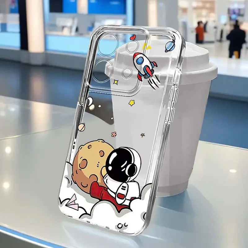 

Luxury Cartoon Astronaut Phone Case For Xiaomi Redmi Note 15 14 13 12R 12 11E 9 9T 8 8T Pro Plus 5G Transparent Soft