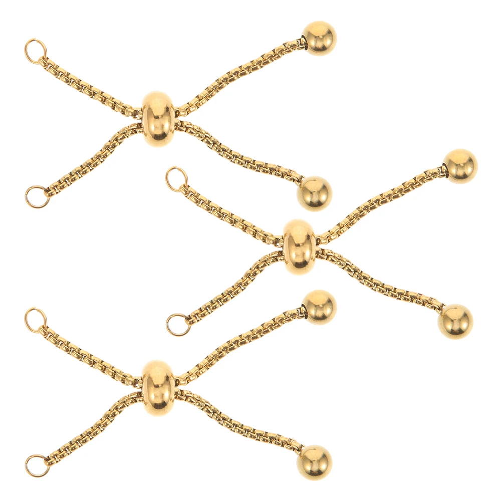 

3pcs Stainless Steel Slider Bracelet Adjustable Gold Plated Chain Extender Ball End Beaded Connector For Diy Jewelry Making