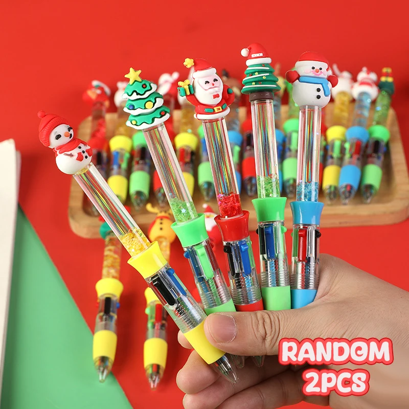 2PCS Kawaii Christmas 4 Color Neutral Pens Cute Cartoon Multi Color Ball point Pen Office Supplies Student Stationery Gifts